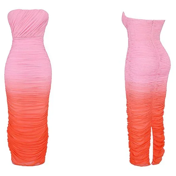 HOUSE OF CB 'Sapphire' Ombre Gathered Maxi Dress NWT